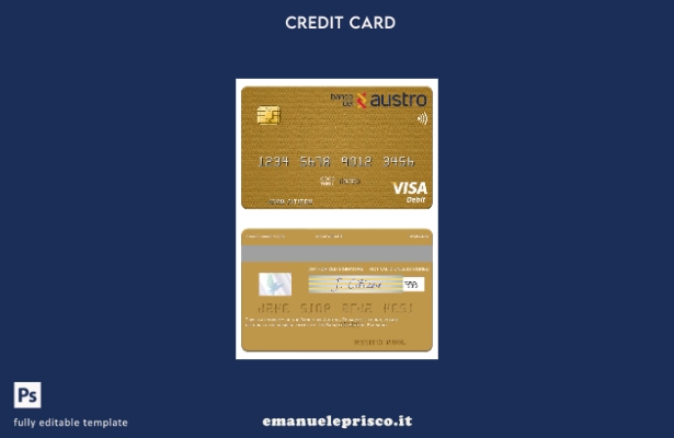 modello di carta di debito visto Ecuador Banco del Austro stile verificato
